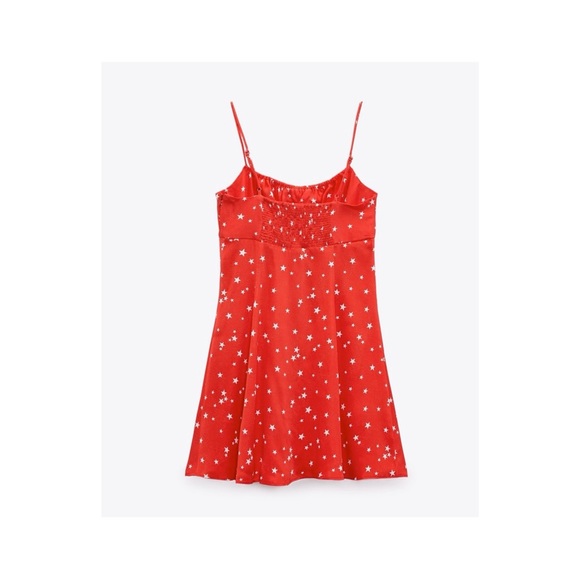 Zara Stars Spaghetti Straps Satin Red Mini Dress New Size M - Picture 5 of 11